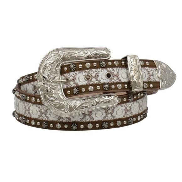 M&F Western Angel Ranch Women's Small Lace Inlay Studded Belt DA3502 - Picture 1 of 4